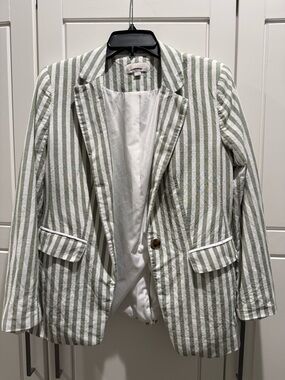 LOFT Green and White Striped Women's Blazer